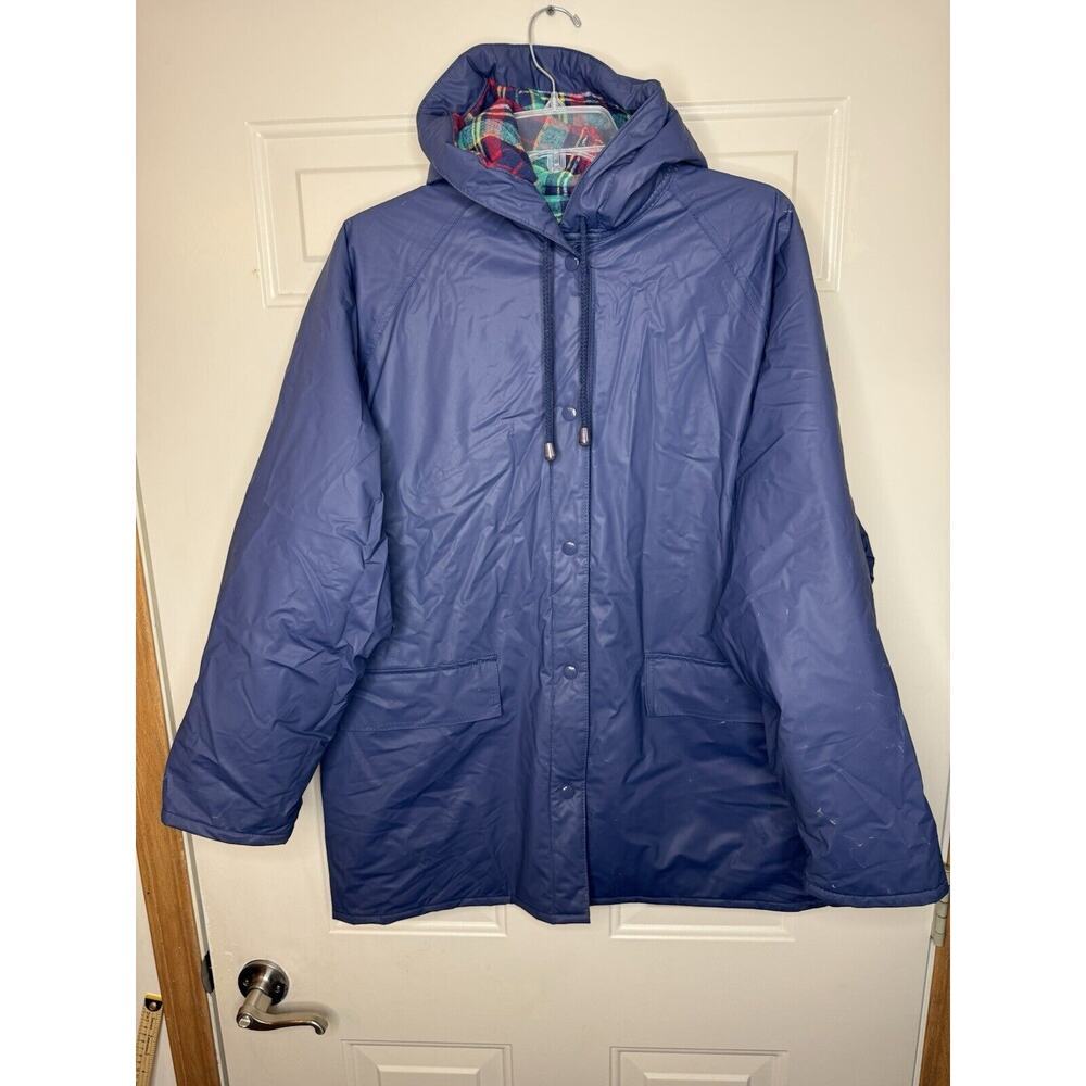 Sailmaker Jacket Womens 1x Blue Rain Coat Plaid Flannel Lined Hooded Outdoors XL